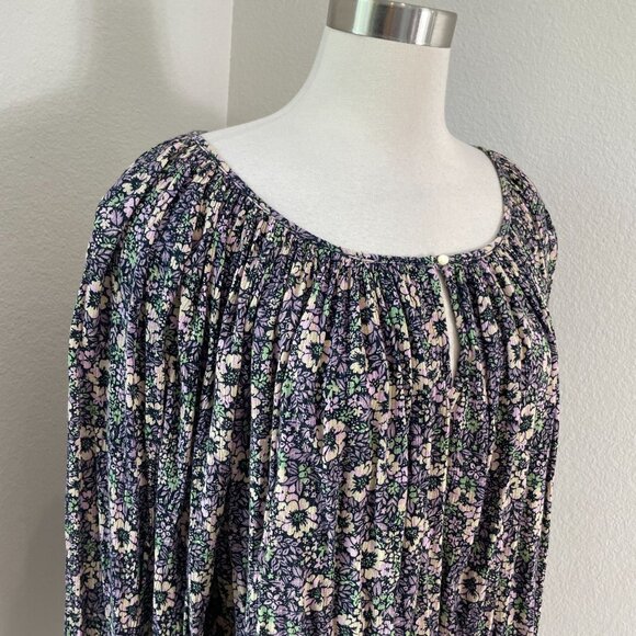 Chaps Womens Plus 2X Floral Blouse Crinkle Boho Long Sleeve Shirt Top - Picture 2 of 10